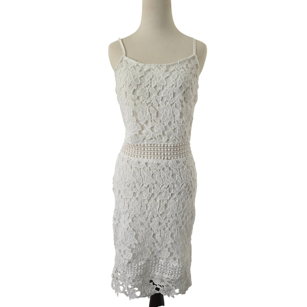 Parisian White Floral Lace Bodycon Midi Dress Crochet US 8 UK 12 EUR 40